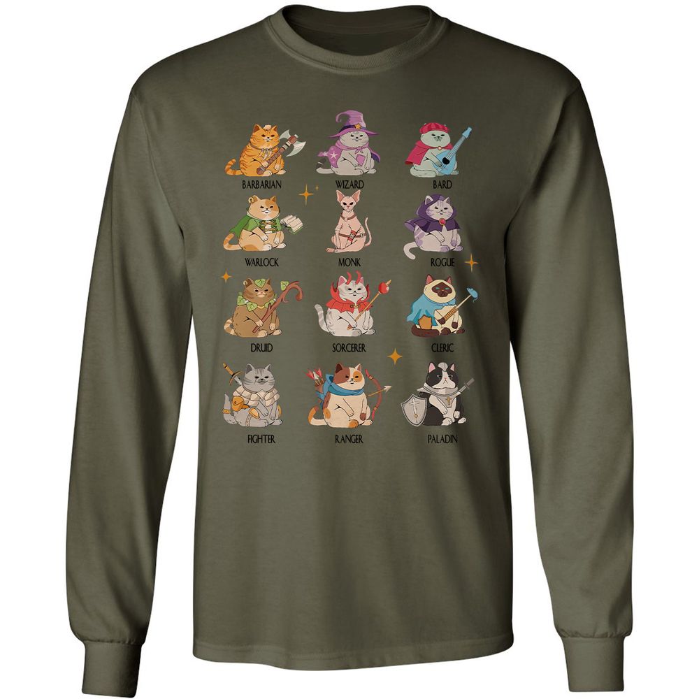 Dungeons And Cats Long Sleeve T-Shirt - Military Green - 7