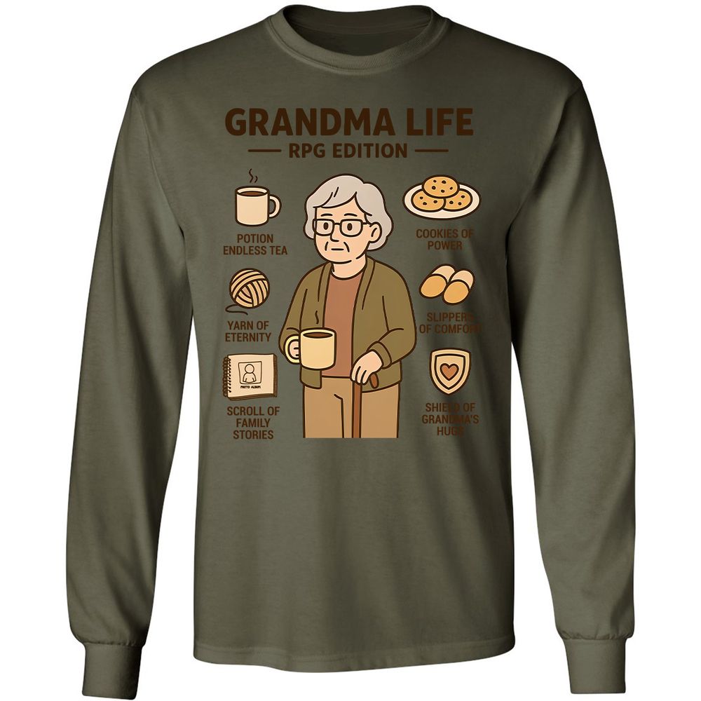 Grandma Life RPG Edition Long Sleeve T-Shirt - Military Green - 7