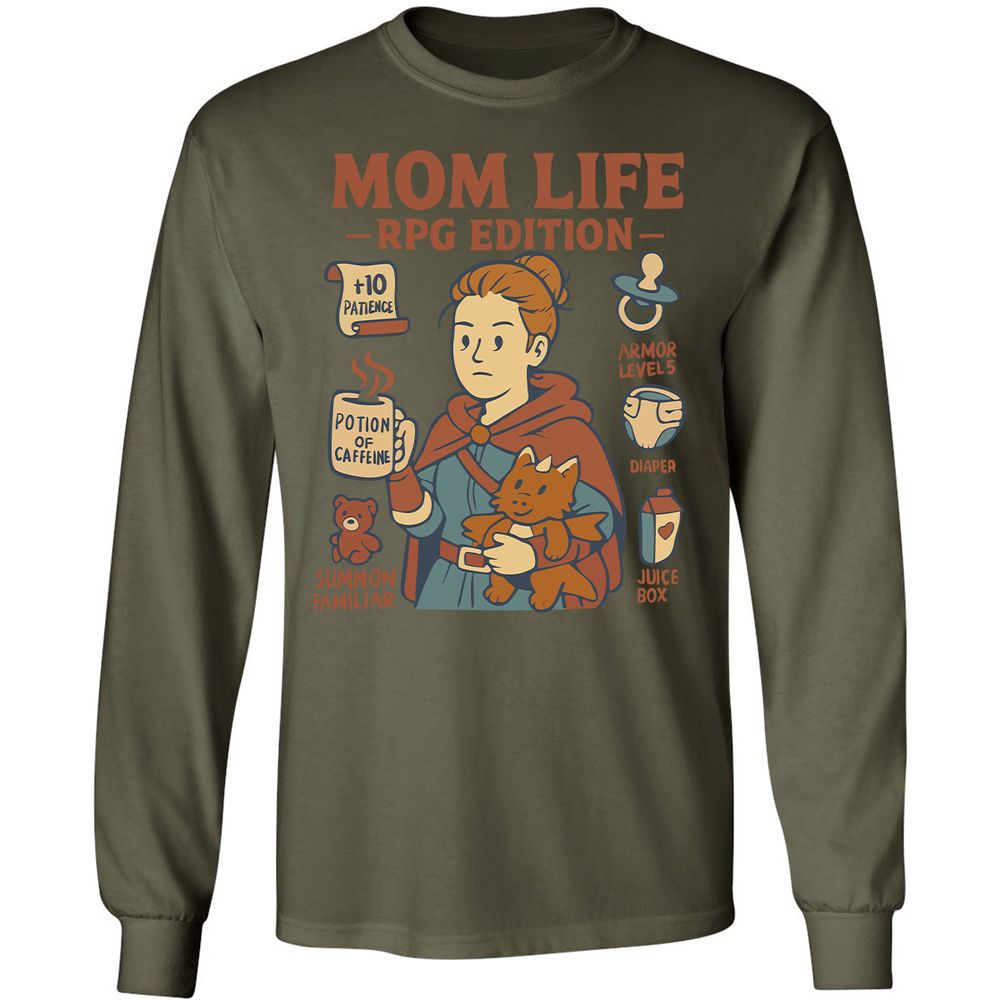 Mom Life RPG Edition Long Sleeve T-Shirt - Military Green - 7