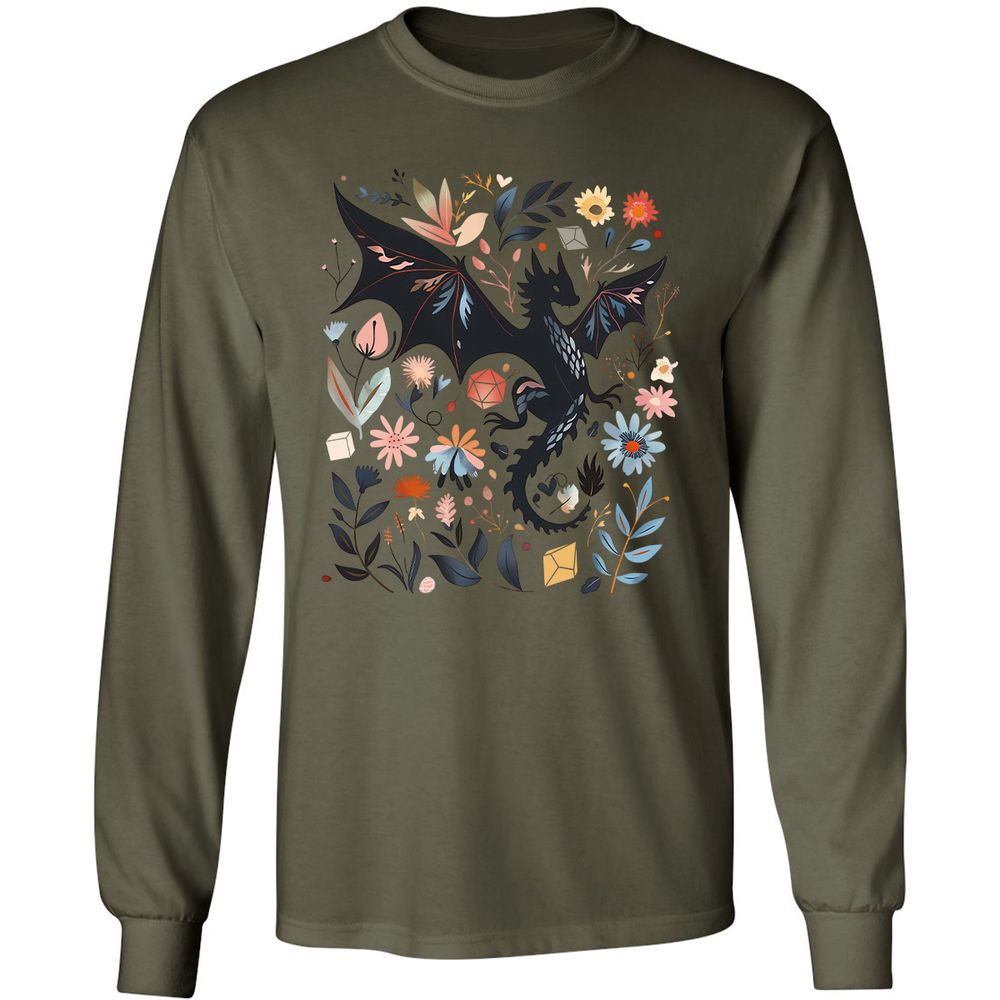 Floral DnD Dragon - Military Green - 7