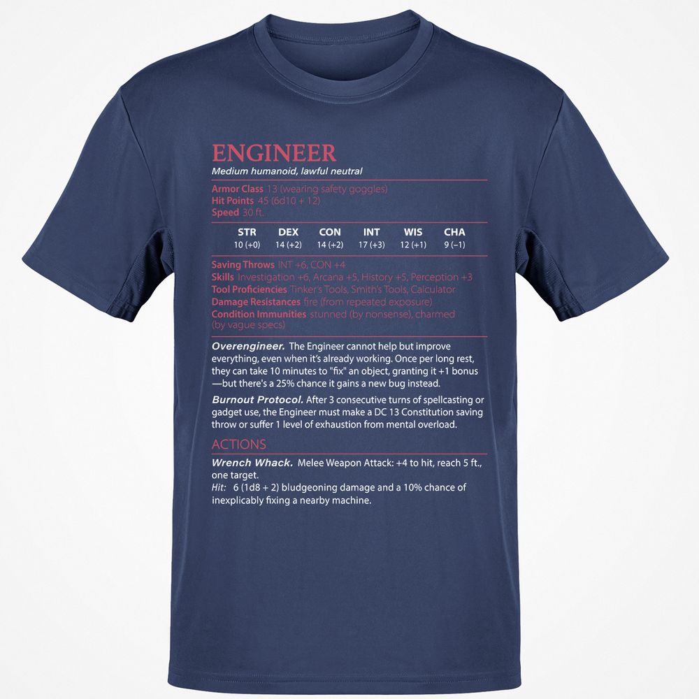 Engineer Stats Classic Unisex T-Shirt - Navy - 7