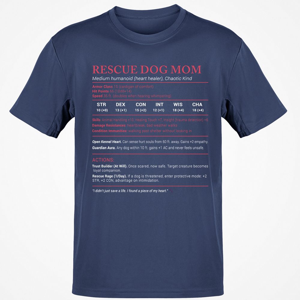 Rescue Dog Mom Stats Classic Unisex T-Shirt - Navy - 7