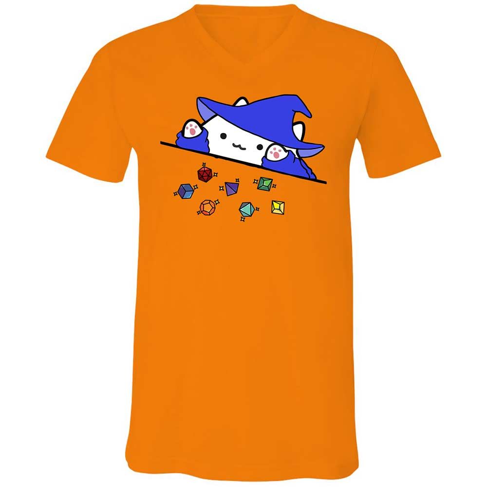 Cat Throws Dices Unisex V-Neck T-Shirt - Orange - 7