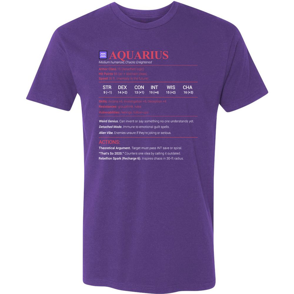 Aquarius Stats Premium Unisex T-Shirt - Purple Rush - 7