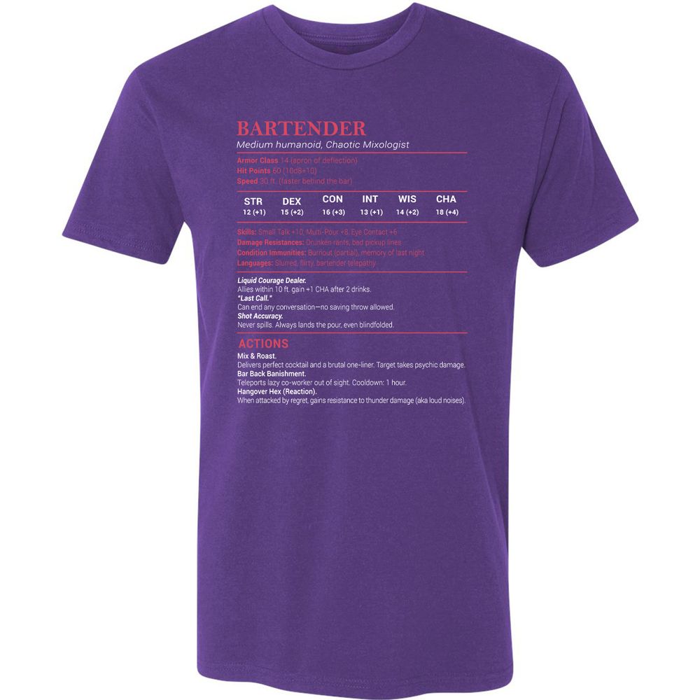 Bartender Stats Premium Unisex T-Shirt - Purple Rush - 7