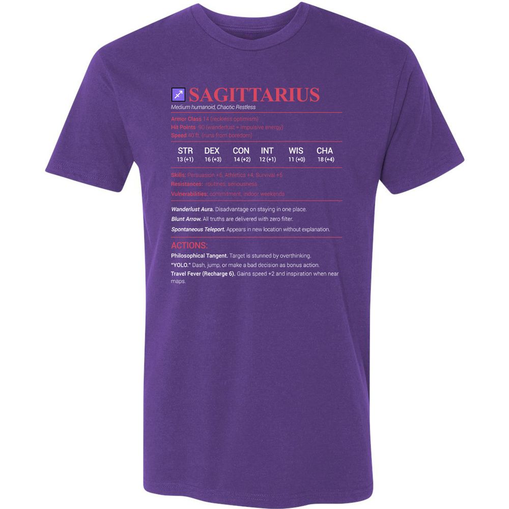 Sagittarius Stats Premium Unisex T-Shirt - Purple Rush - 7