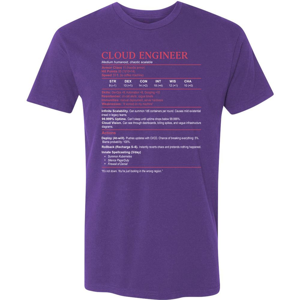 Cloud Engineer Stats Premium Unisex T-Shirt - Purple Rush - 7