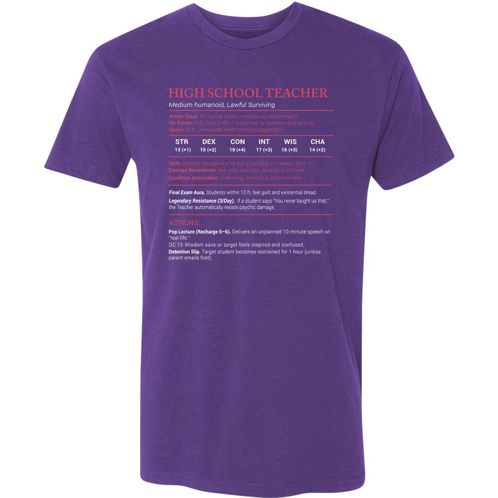 High School Teacher Stats Premium Unisex T-Shirt - Purple Rush - 7