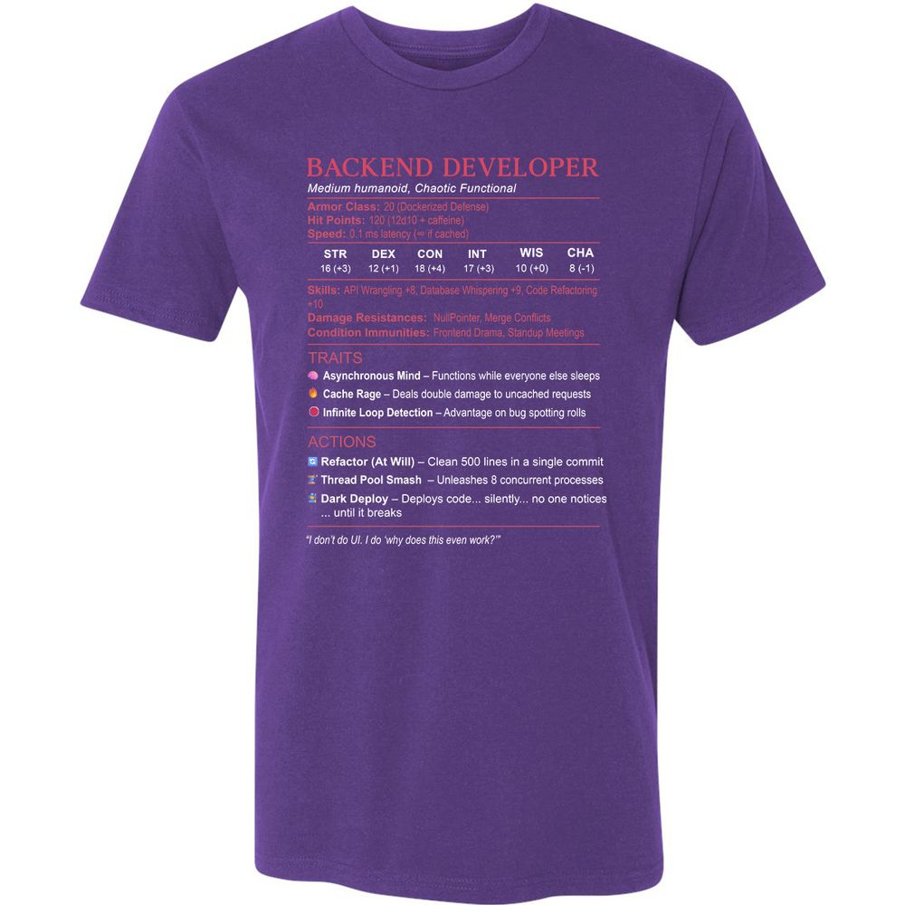 Backend Developer Stats Premium Unisex T-Shirt - Purple Rush - 7