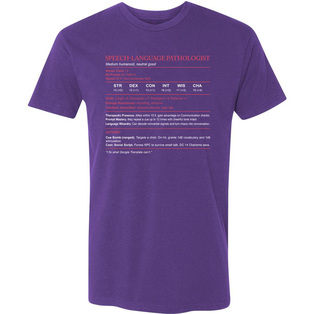 Speech Language Pathologist Stats Premium Unisex T-Shirt - Purple Rush - 7
