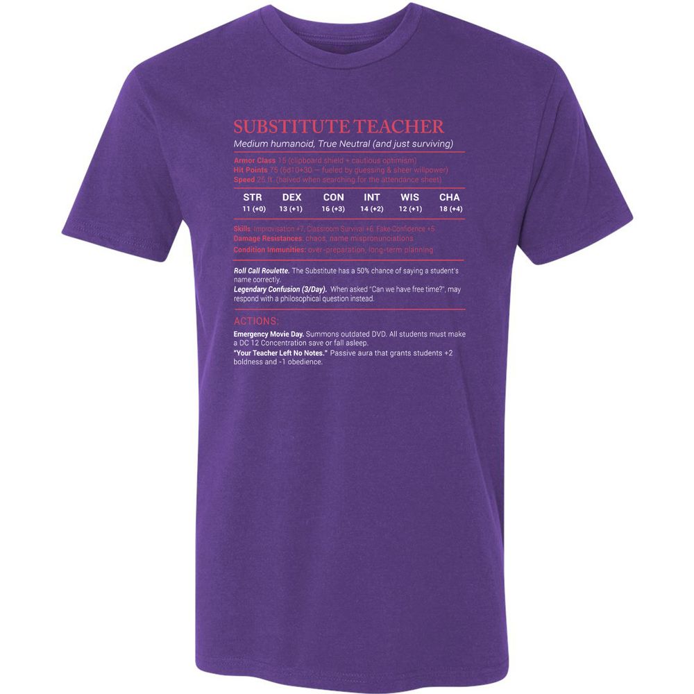 Substitute Teacher Stats Premium Unisex T-Shirt - Purple Rush - 7