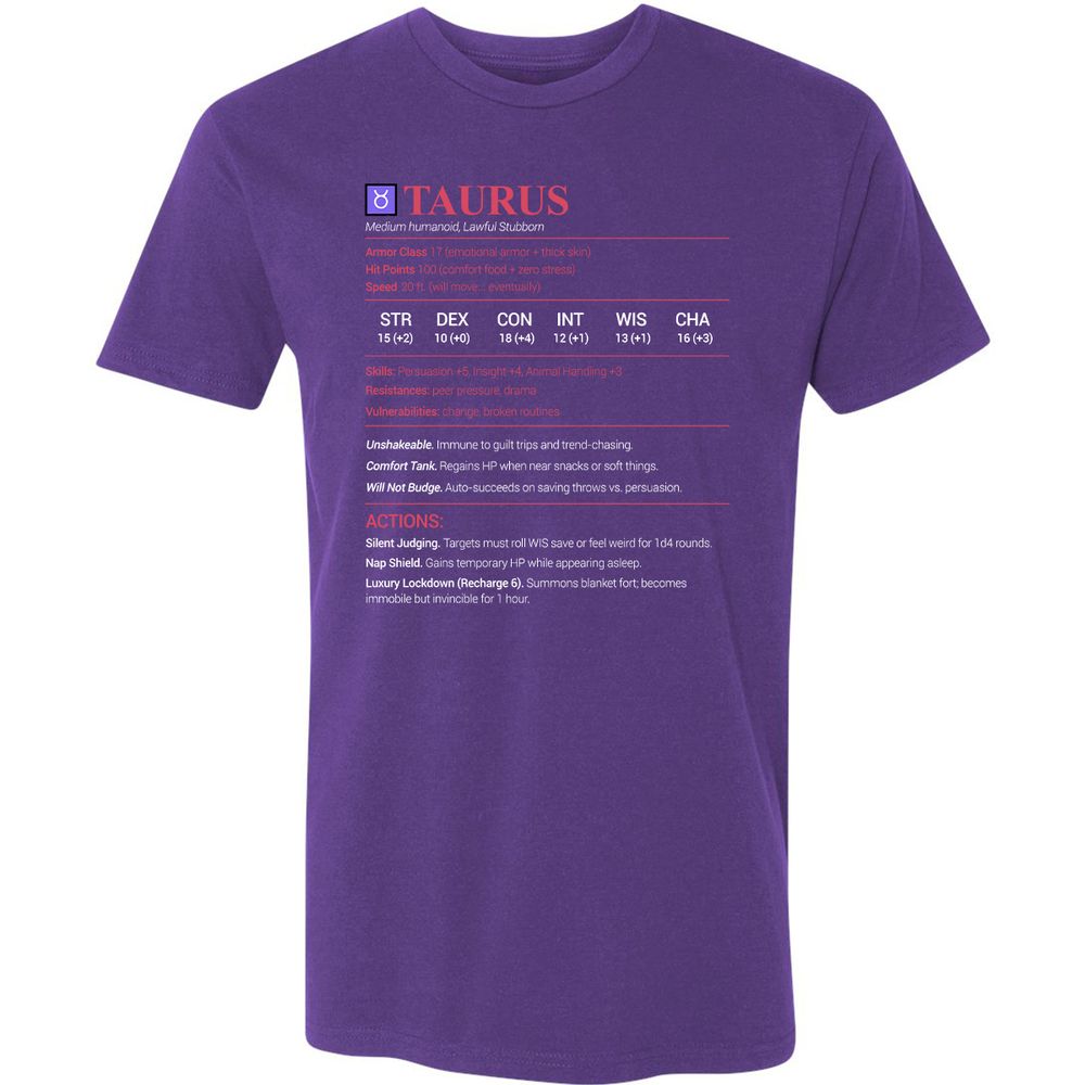 Taurus Stats Premium Unisex T-Shirt - Purple Rush - 7