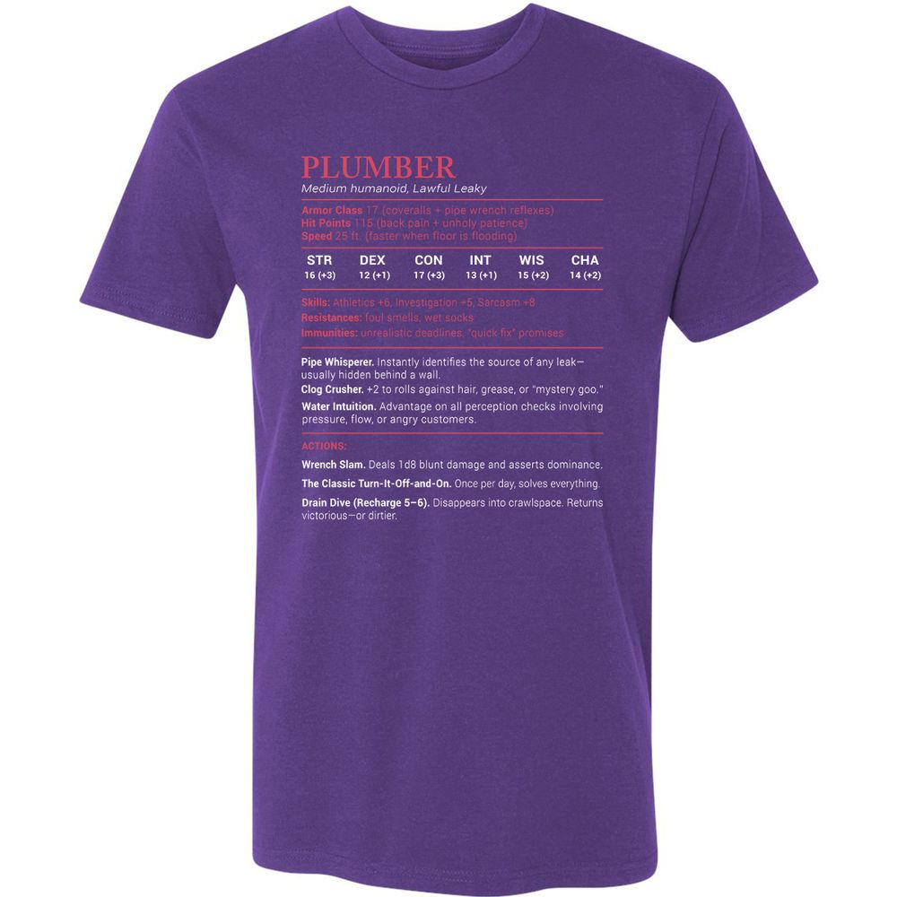 Plumber Stats Premium Unisex T-Shirt - Purple Rush - 7