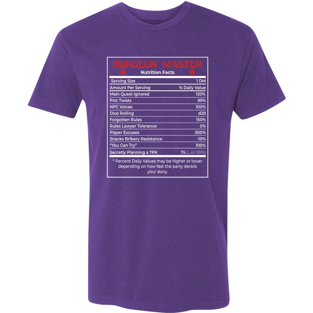 Dungeon Master Nutrition Facts Premium Unisex T-Shirt - Purple Rush - 7