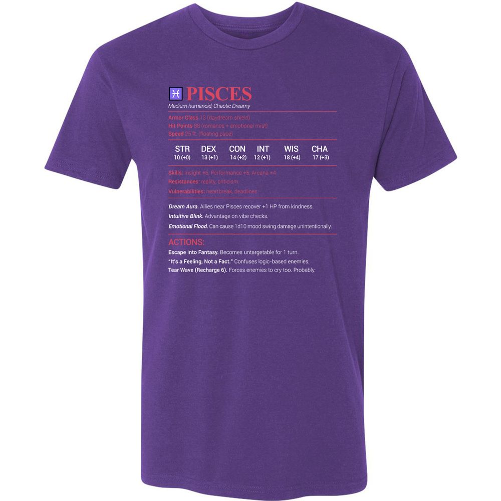Pisces Stats Premium Unisex T-Shirt - Purple Rush - 7