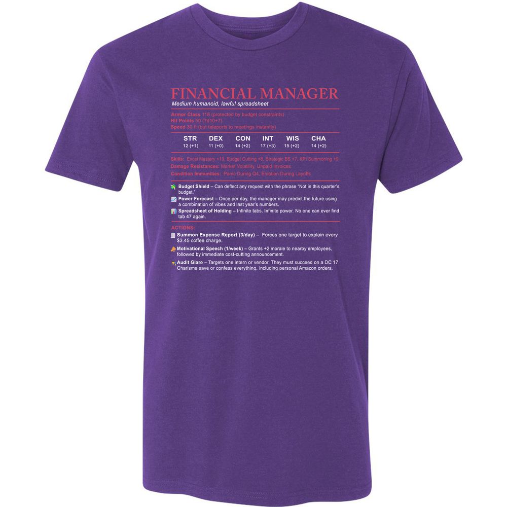 Financial Manager Stats Premium Unisex T-Shirt - Purple Rush - 7