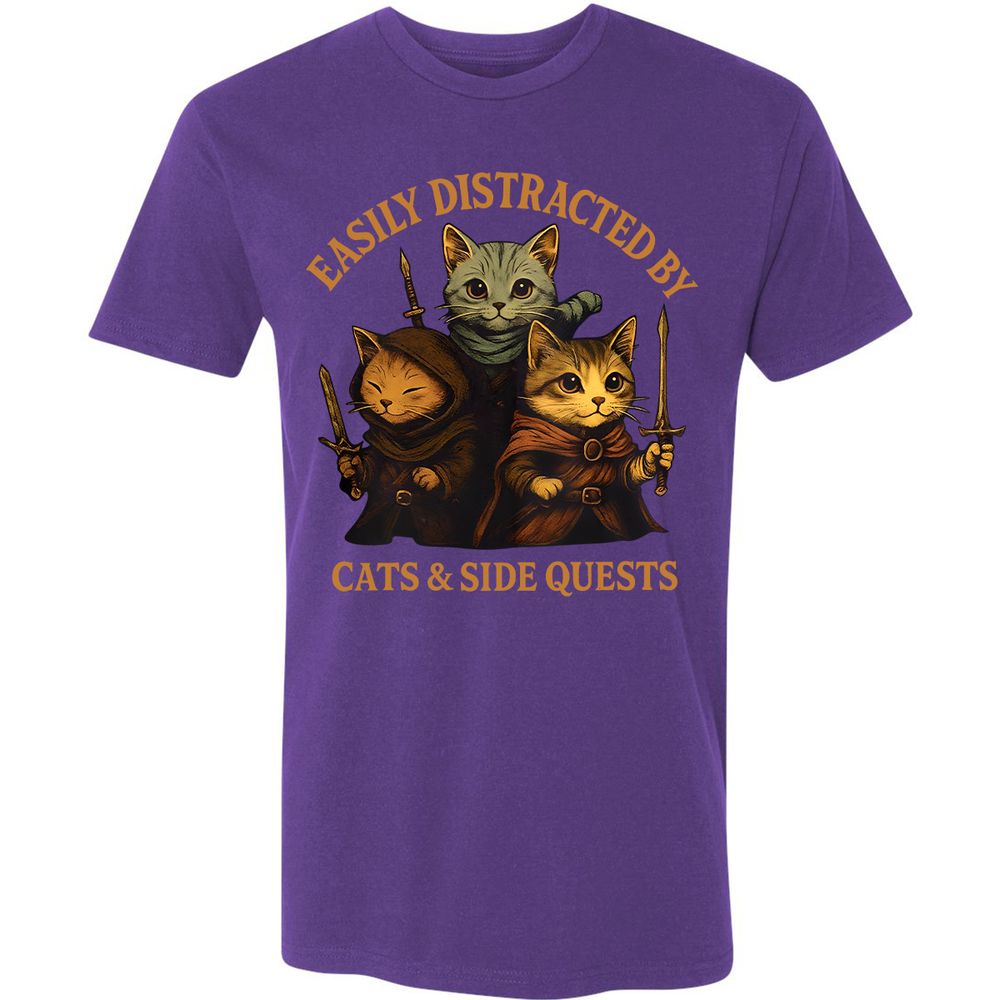 Easily Distracted By Cats & Side Quests Premium Unisex T-Shirt - Purple Rush - 7