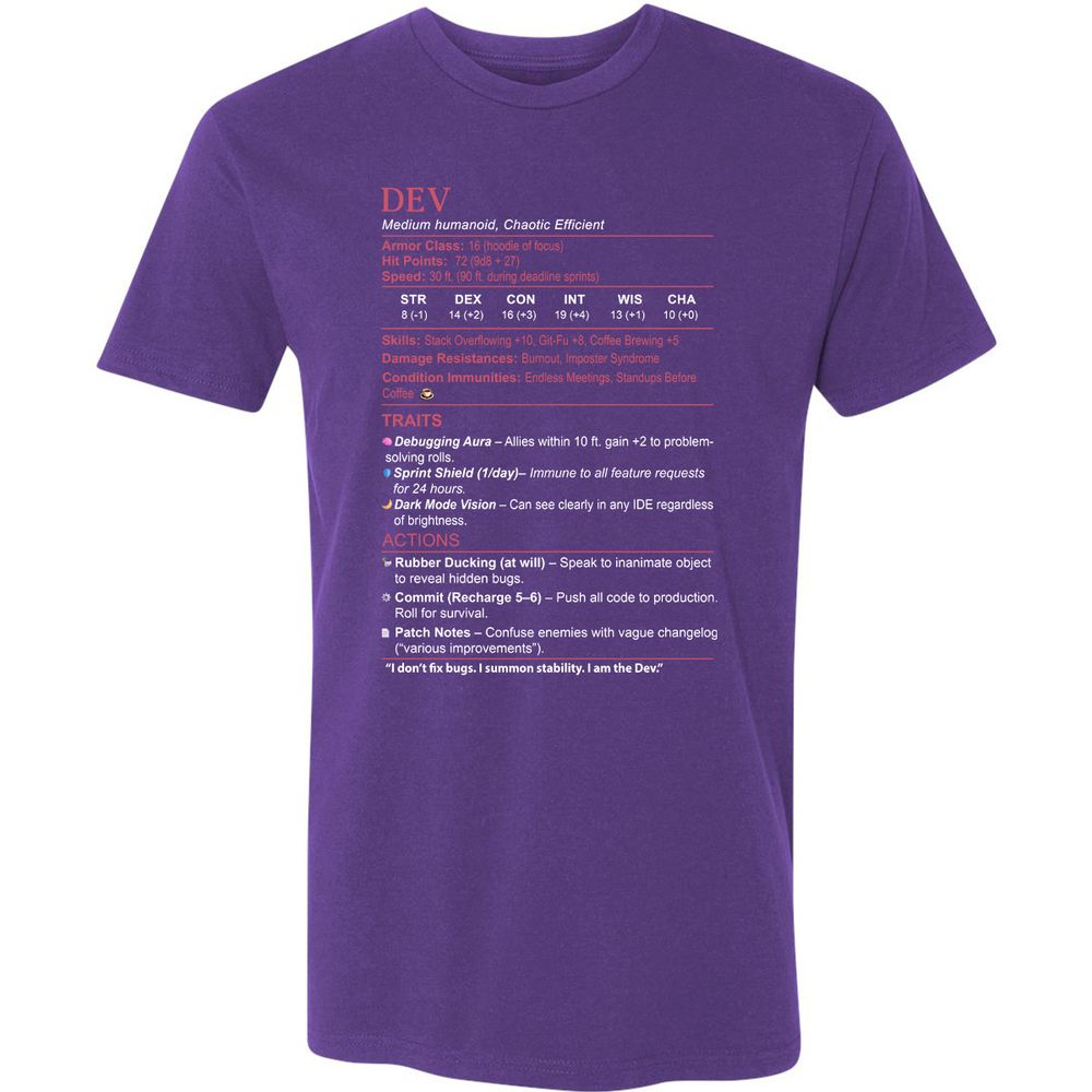 DEV Stats Premium Unisex T-Shirt - Purple Rush - 7