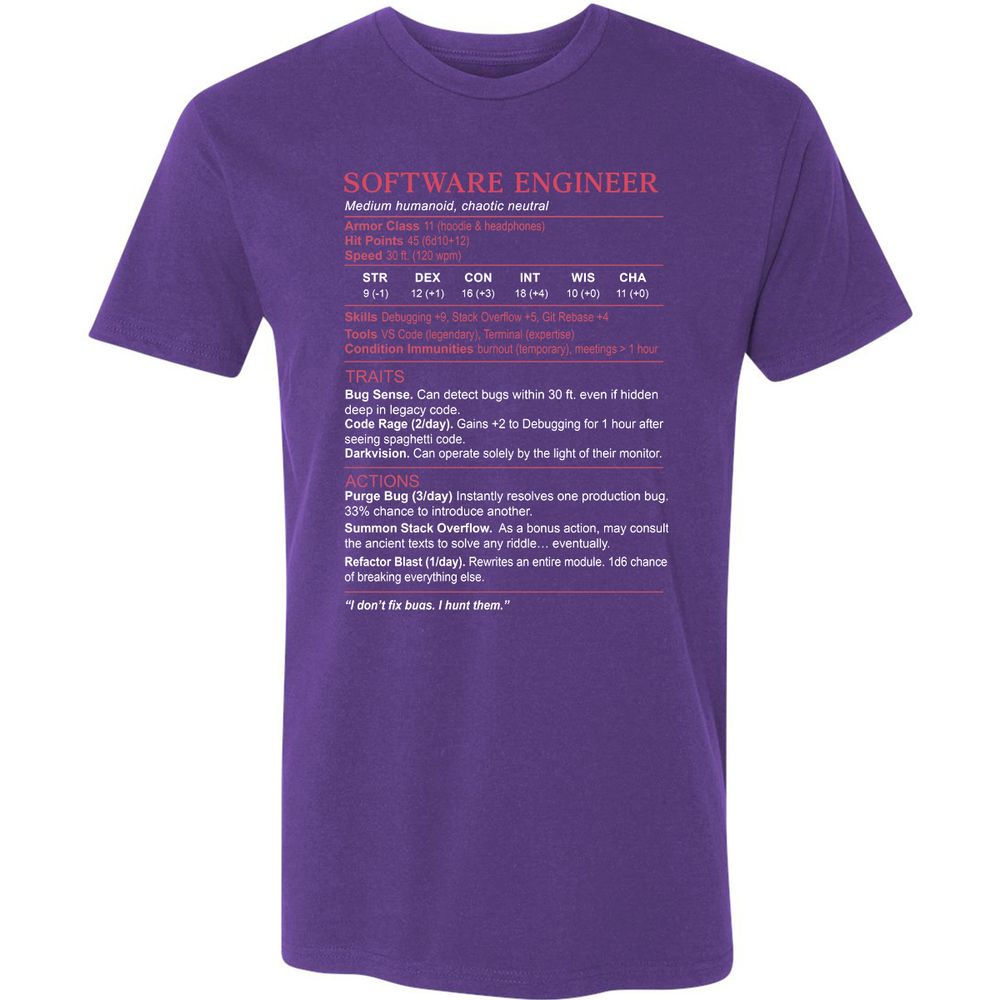 Software Engineer Stats Premium Unisex T-Shirt - Purple Rush - 7