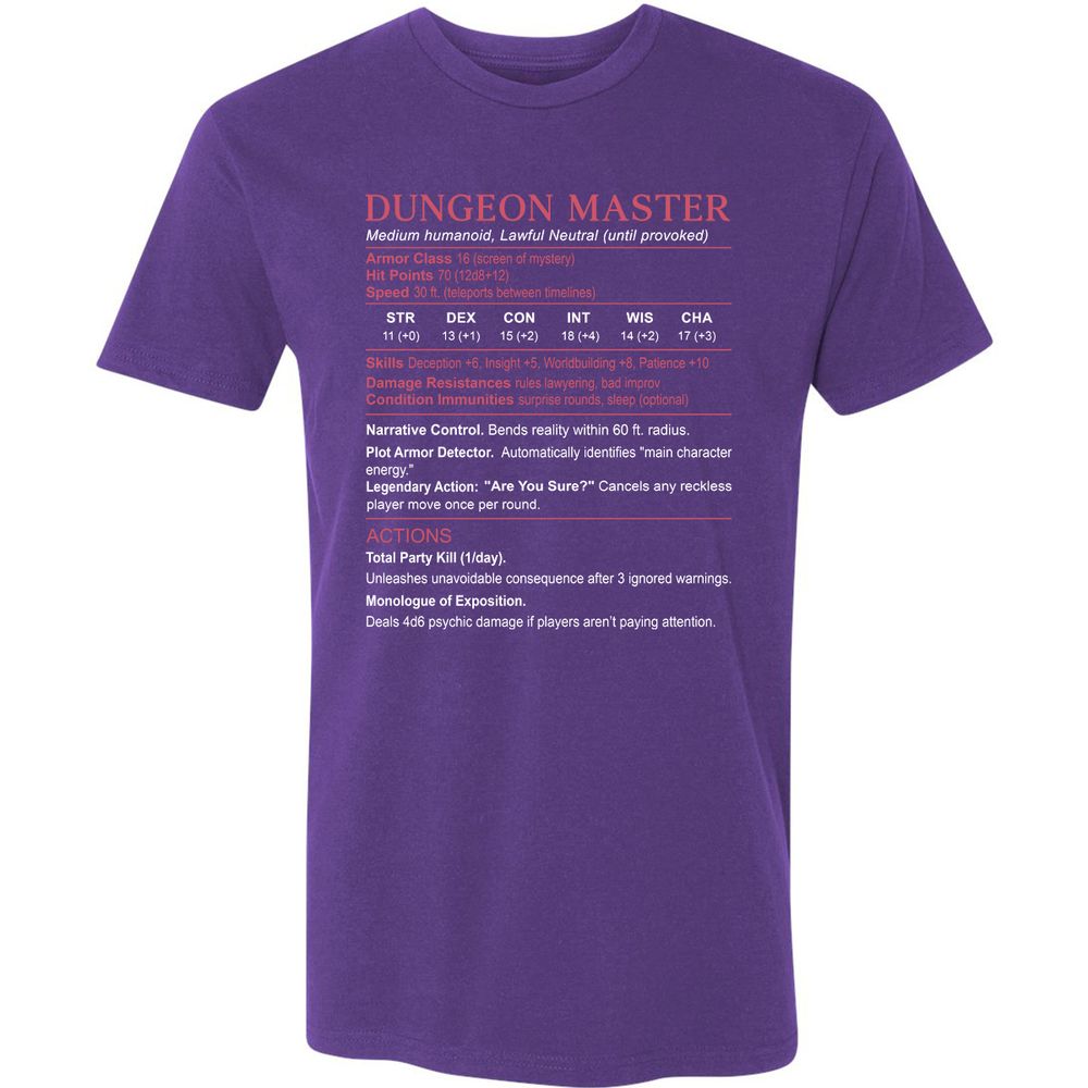 Dungeon Master Stats Premium Unisex T-Shirt - Purple Rush - 7