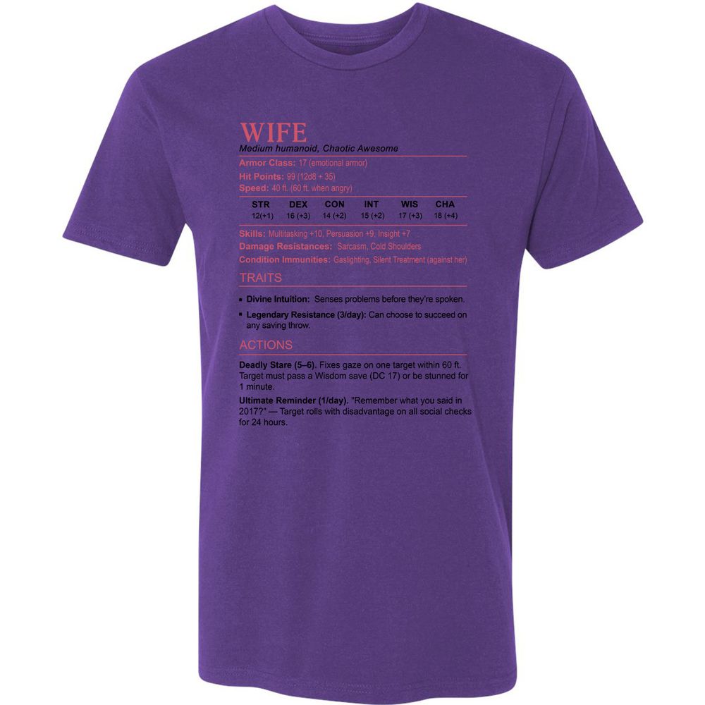 Wife Stats 2 Premium Unisex T-Shirt - Purple Rush - 7