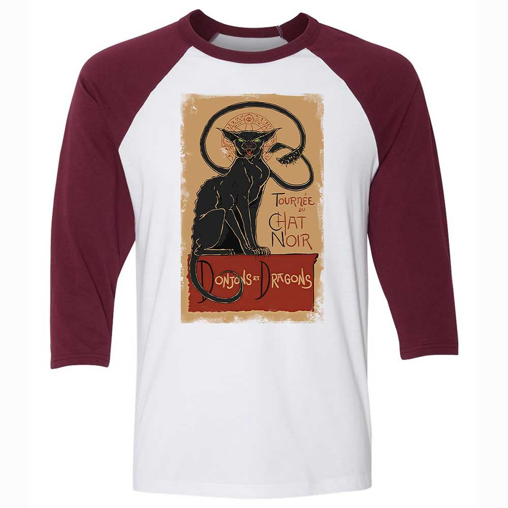 Tournee Du Chat Noir Unisex 3/4 Baseball Tee - White/Maroon - 7