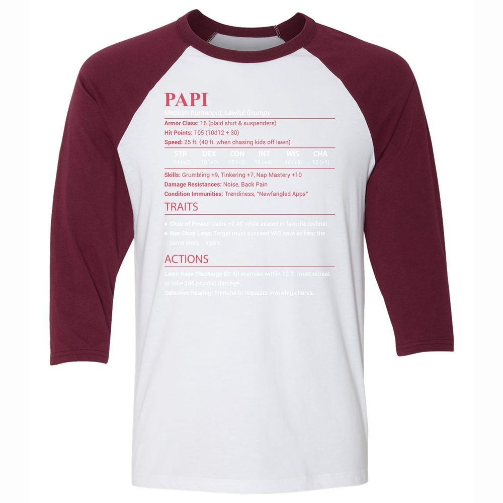 Papi Stats Unisex 3/4 Baseball Tee - White/Maroon - 7
