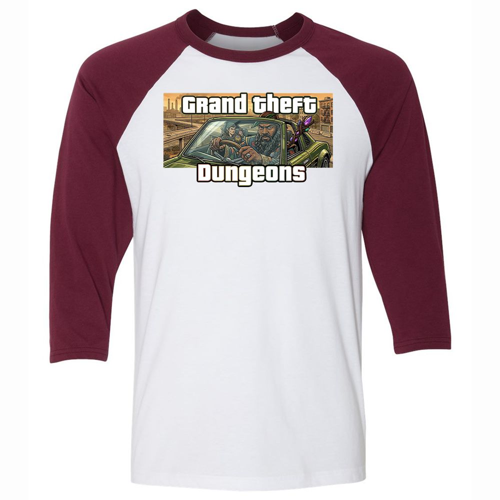 Grand Theft Dungeons Unisex 3/4 Baseball Tee - White/Maroon - 7