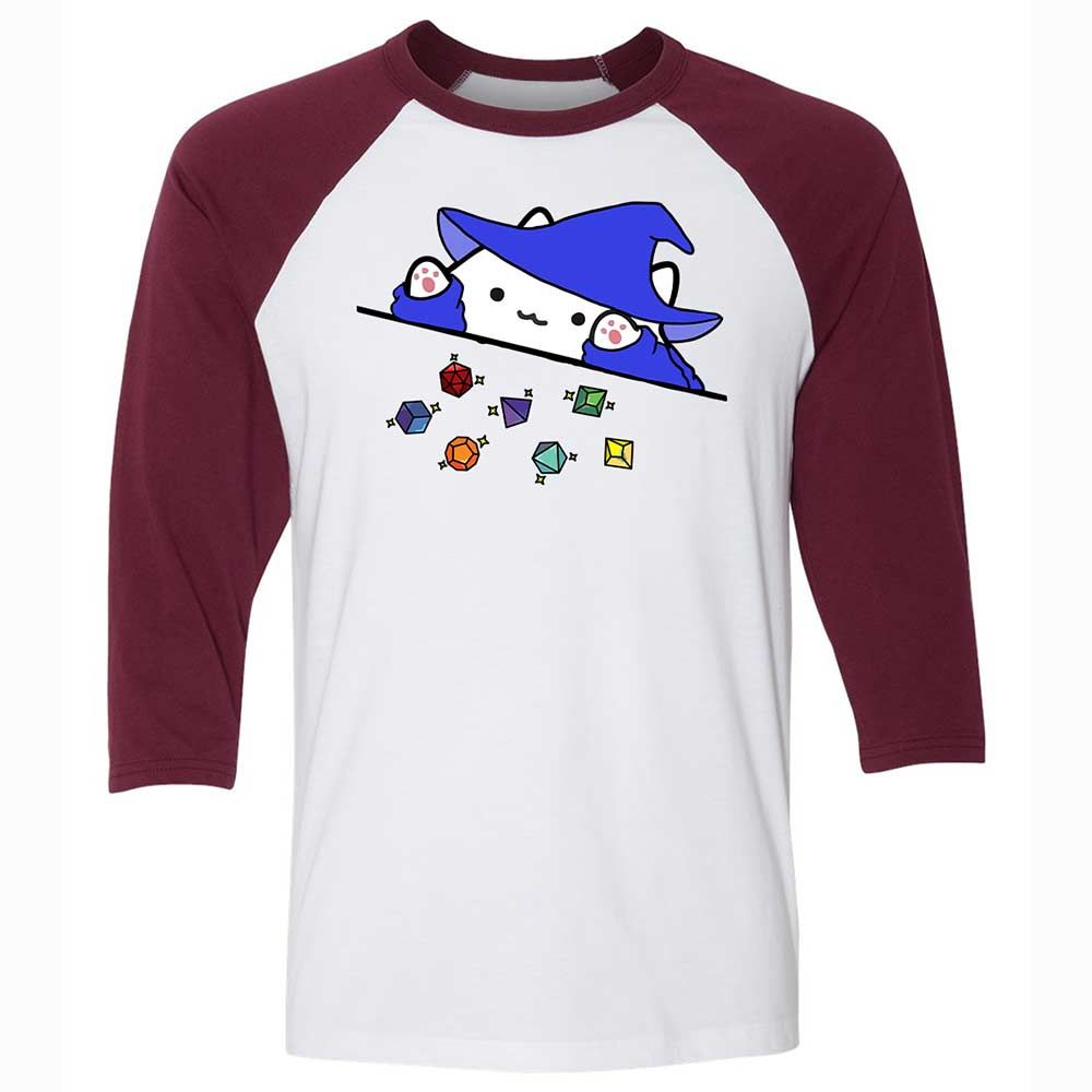 Cat Throws Dices Unisex 3/4 Baseball Tee - White/Maroon - 7