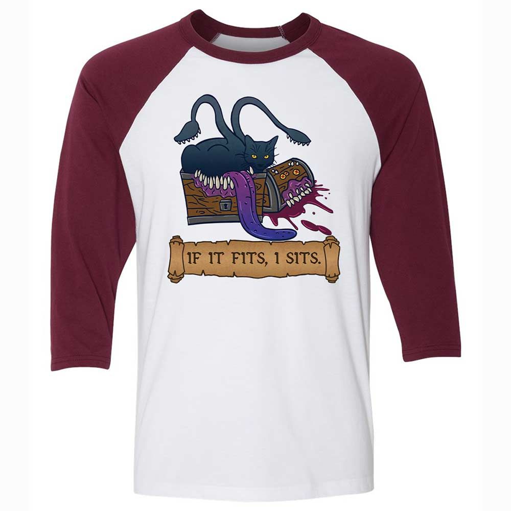 If It Fits I Sits Unisex 3/4 Baseball Tee - White/Maroon - 7