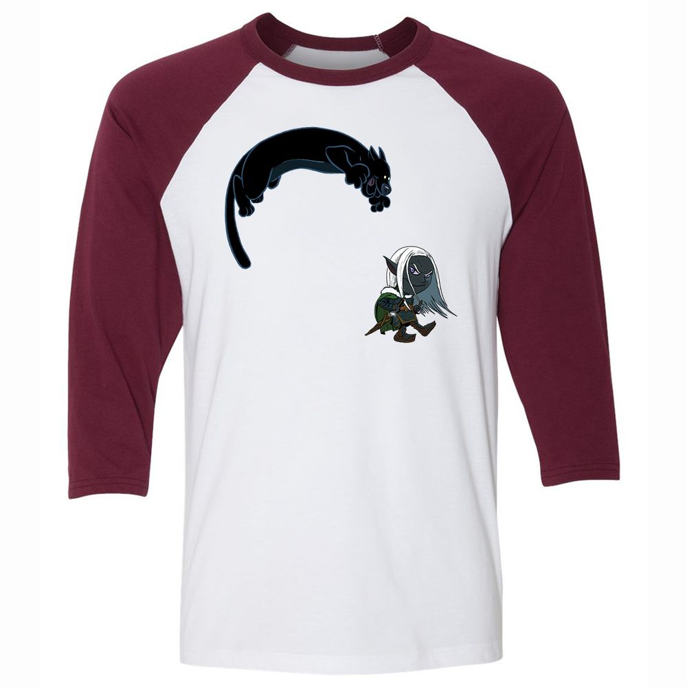 Drizzt and Guenhwyvar Unisex 3/4 Baseball Tee - White/Maroon - 7