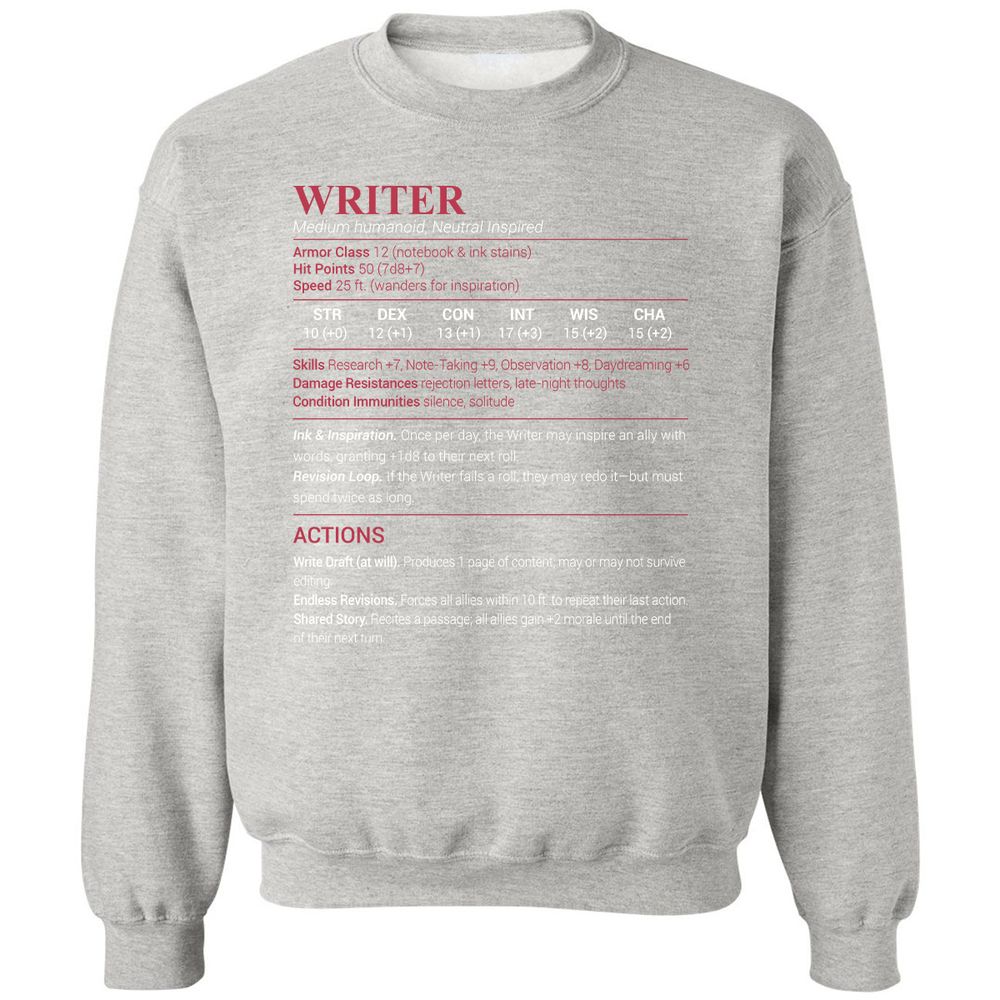 Writer Classic Unisex Sweatshirt - Ash - 8
