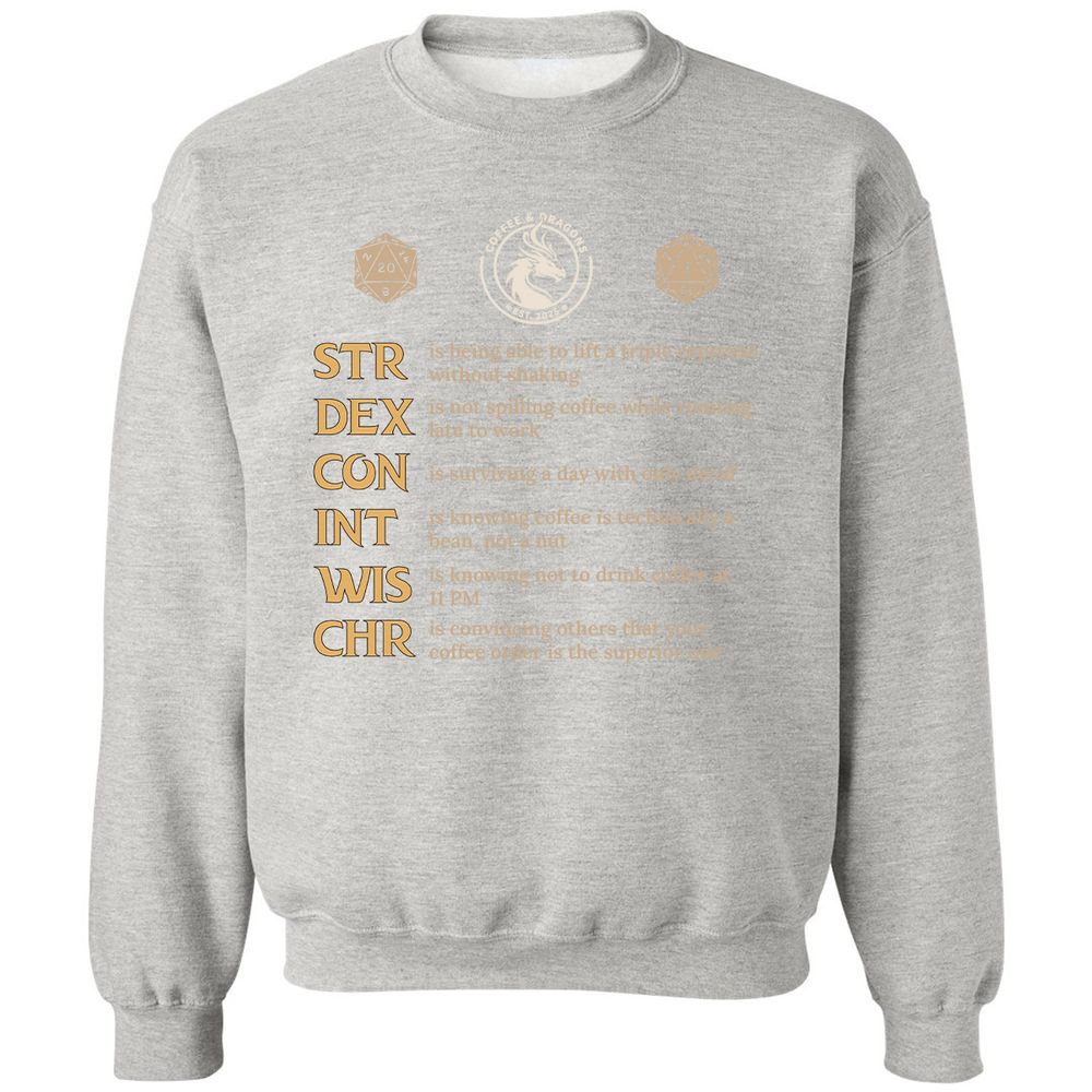 Coffee & Dragons RPG Stats Classic Unisex Sweatshirt - Ash - 8