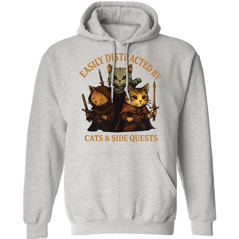 Easily Distracted By Cats & Side Quests Classic Unisex Hoodie - Ash - 8