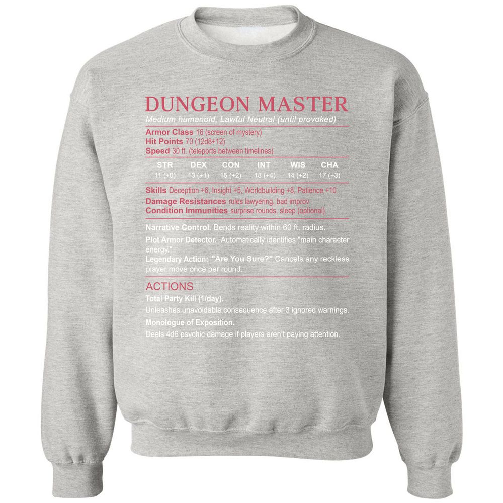 Dungeon Master Stats Classic Unisex Sweatshirt - Ash - 8