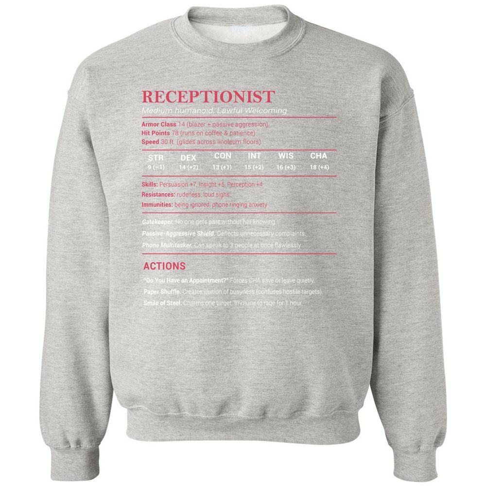Receptionist Stats Classic Unisex Sweatshirt - Ash - 8