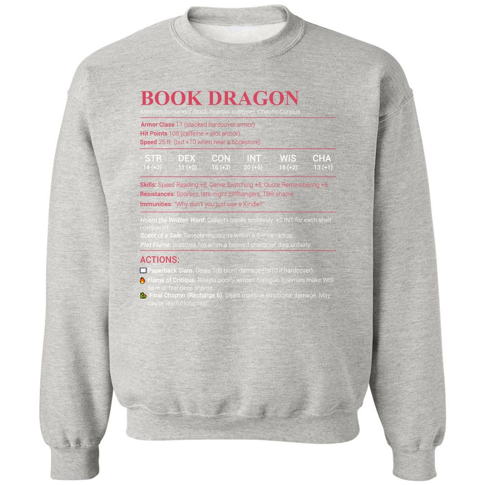 Book Dragon Stats Classic Unisex Sweatshirt - Ash - 8