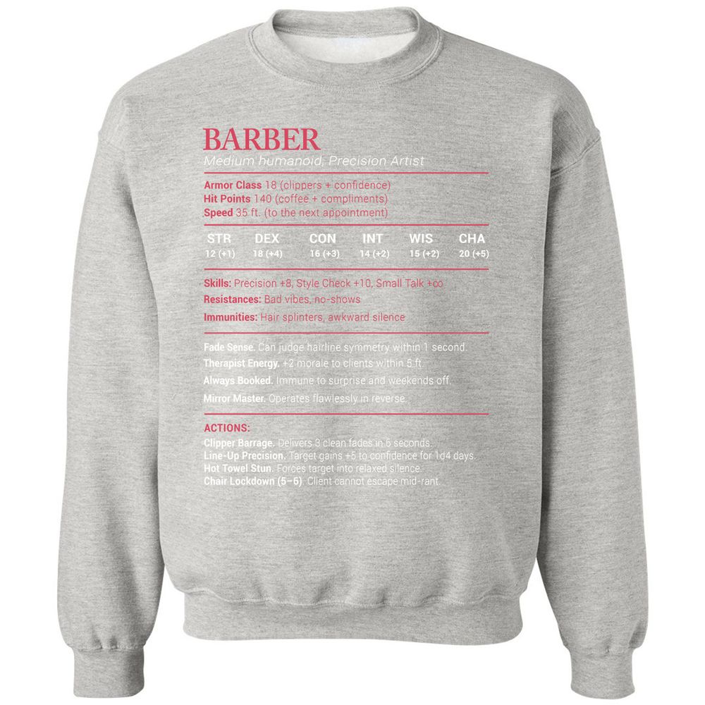 Barber Stats Classic Unisex Sweatshirt - Ash - 8