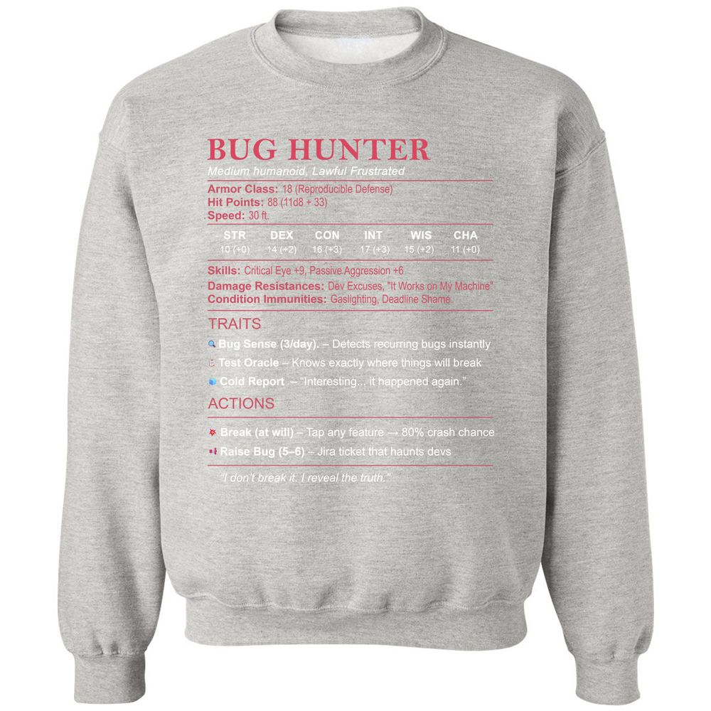 Tester Stats (Bug Hunter) Classic Unisex Sweatshirt - Ash - 8