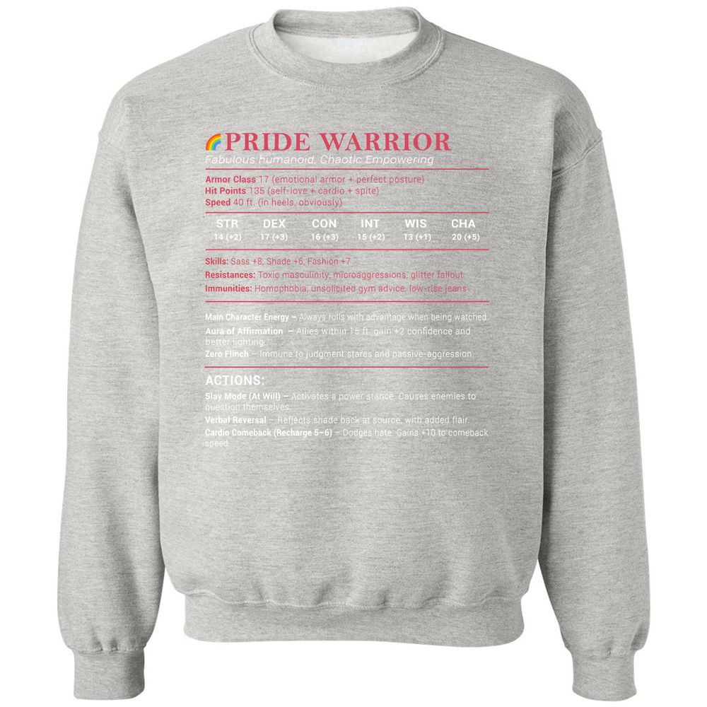 Pride Warrior Stats Classic Unisex Sweatshirt - Ash - 8