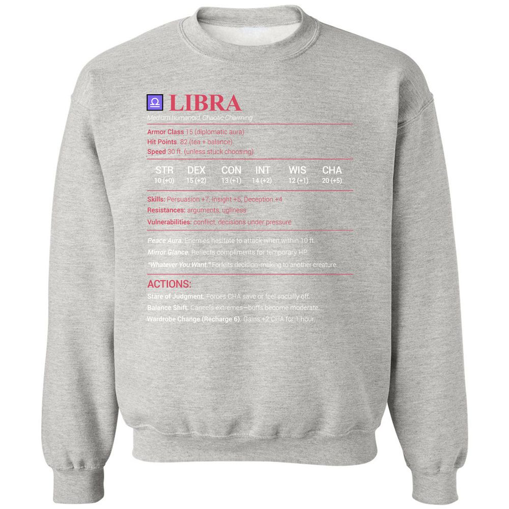 Libra Stats Classic Unisex Sweatshirt - Ash - 8