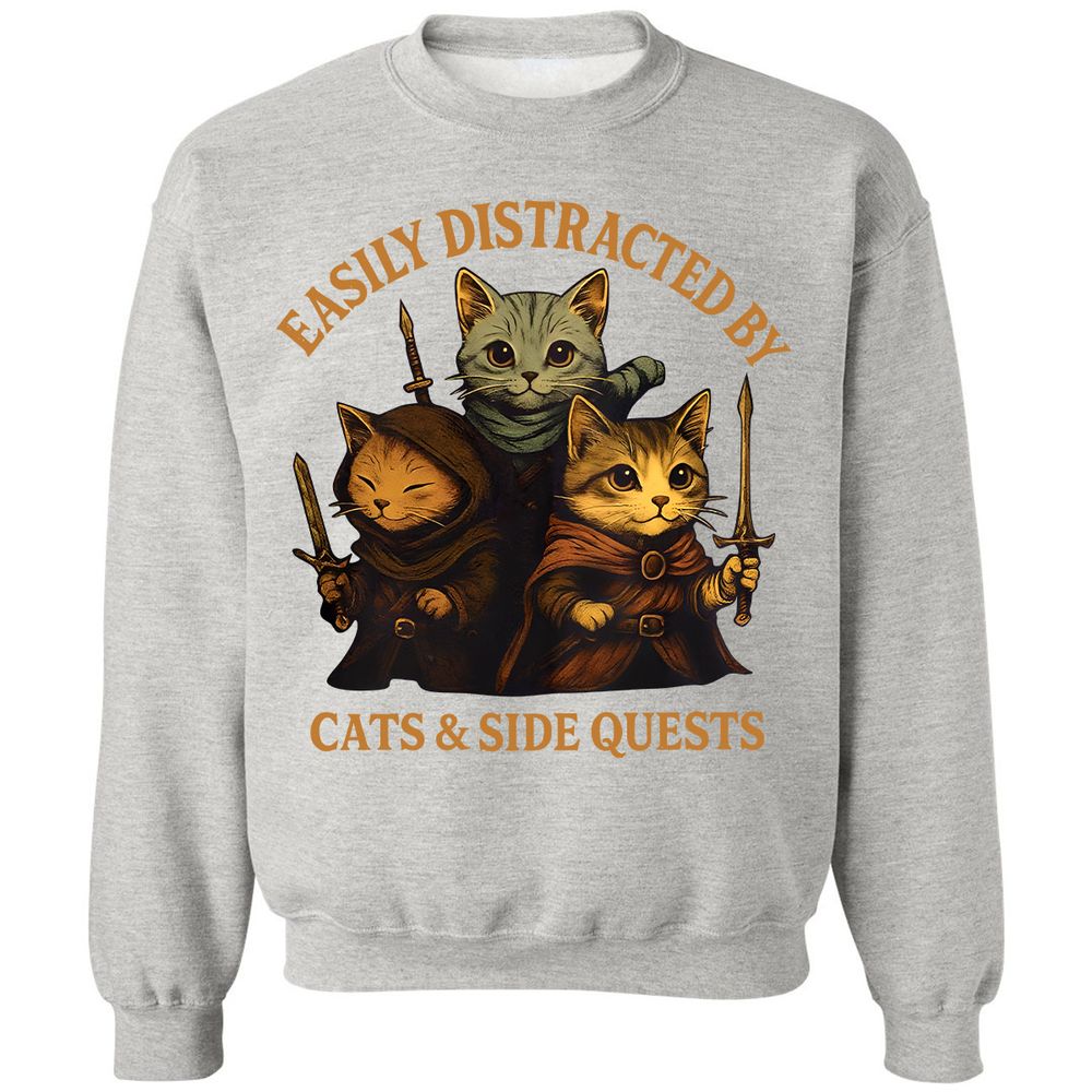 Easily Distracted By Cats & Side Quests Classic Unisex Sweatshirt - Ash - 8