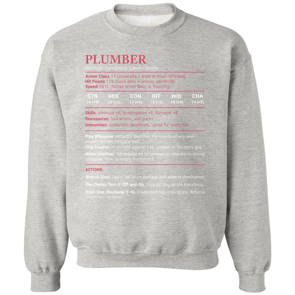 Plumber Stats Classic Unisex Sweatshirt - Ash - 8
