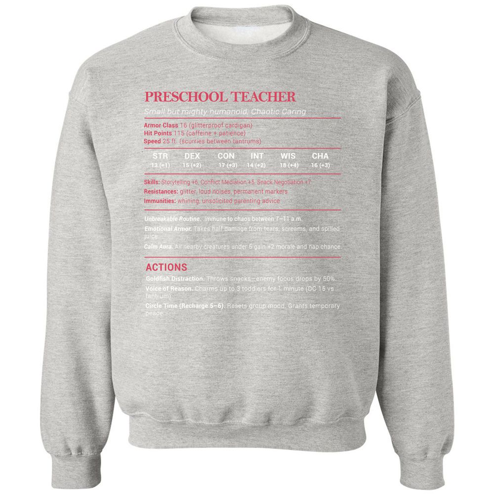 Preschool Teacher Stats Classic Unisex Sweatshirt - Ash - 8