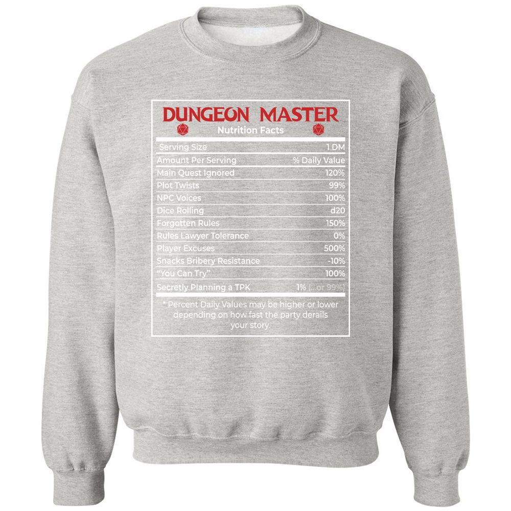 Dungeon Master Nutrition Facts Classic Unisex Sweatshirt - Ash - 8