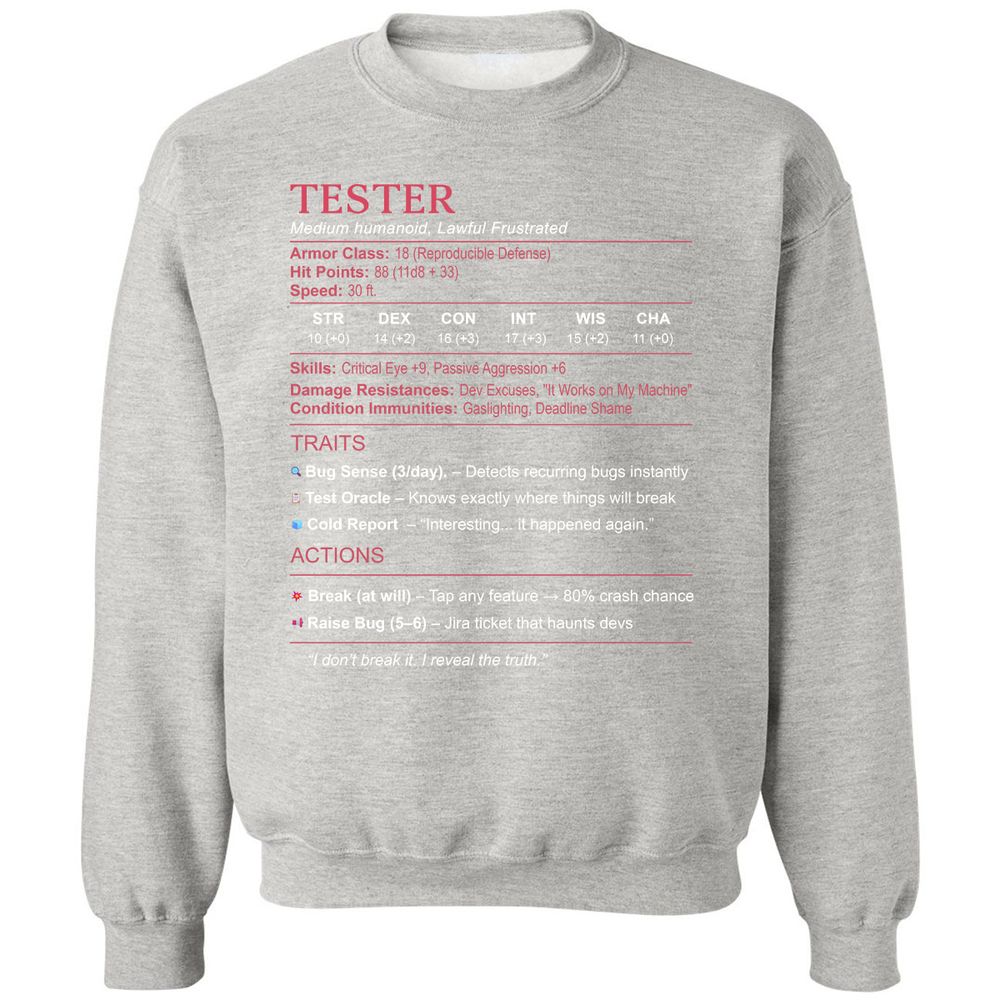 Tester Stats Classic Unisex Sweatshirt - Ash - 8