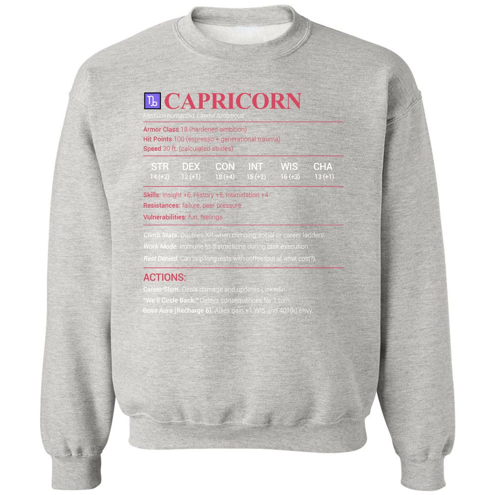 Capricorn Stats Classic Unisex Sweatshirt - Ash - 8
