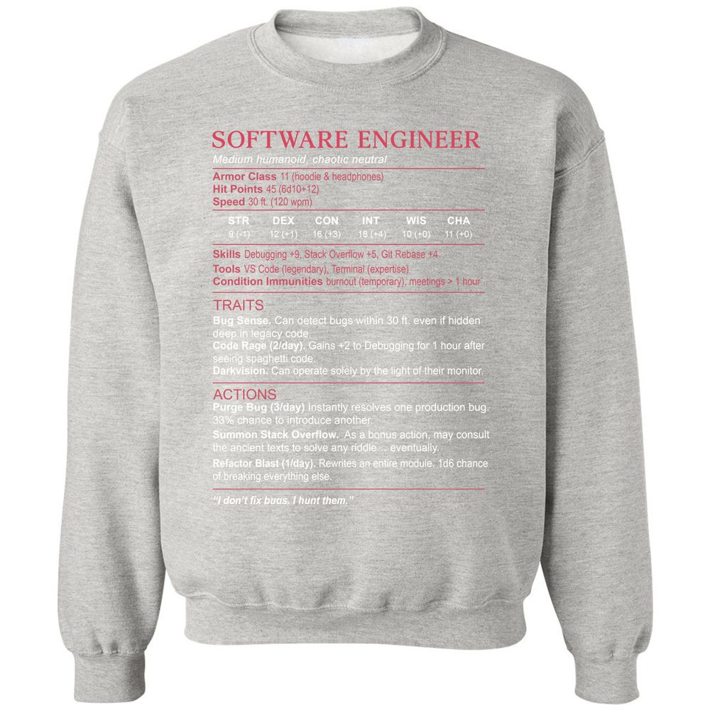 Software Engineer Stats Classic Unisex Sweatshirt - Ash - 8