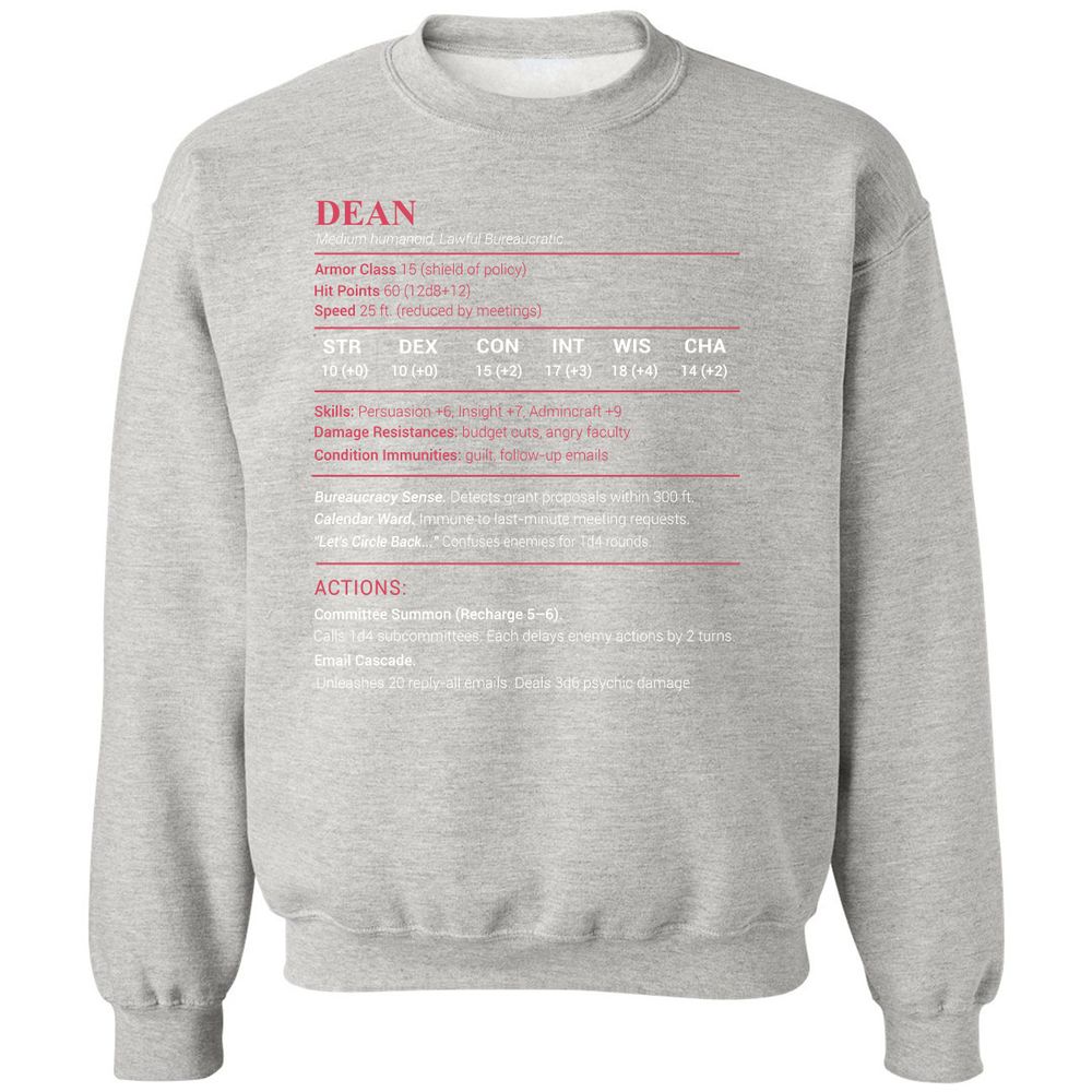 Dean Stats Classic Unisex Sweatshirt - Ash - 8