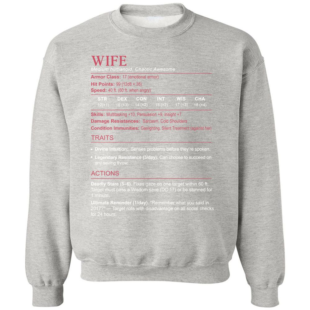 Wife Stats Classic Unisex Sweatshirt - Ash - 8